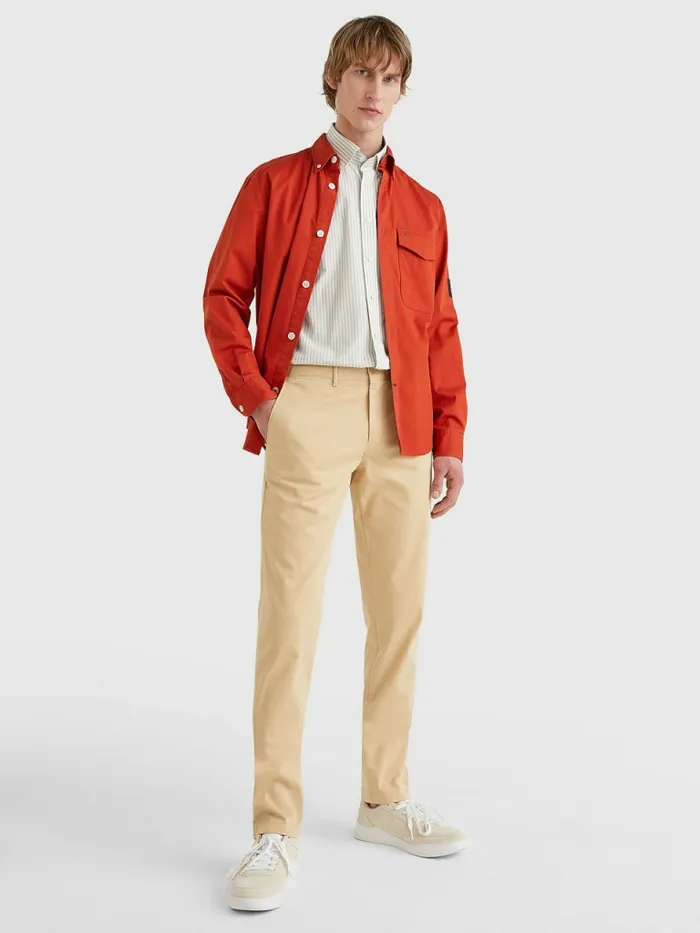 Tommy Hilfiger Denton Straight Fit Satin Chinos Clayed Pebble Mens Trousers