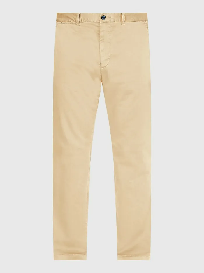 Tommy Hilfiger Denton Straight Fit Satin Chinos Clayed Pebble Mens Trousers