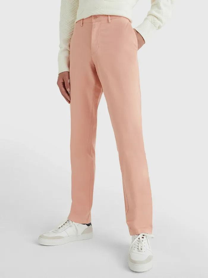 Tommy Hilfiger Denton Straight Fit Satin Chinos Guava Mens Trousers