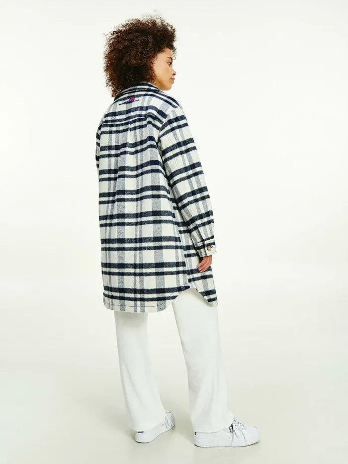 Tommy Hilfiger Diamond Quilted Check Shacket Stony Beige Check Womens Coats and Jackets Casaul