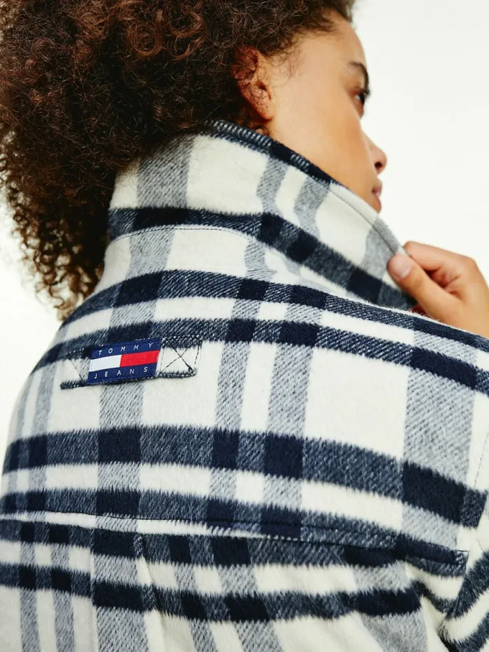 Tommy Hilfiger Diamond Quilted Check Shacket Stony Beige Check Womens Coats and Jackets Casaul