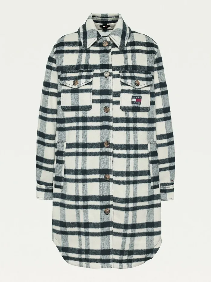 Tommy Hilfiger Diamond Quilted Check Shacket Stony Beige Check Womens Coats and Jackets Casaul