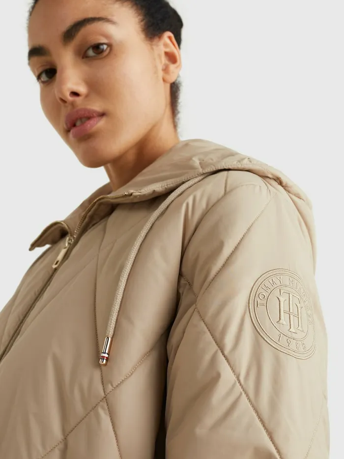 Tommy Hilfiger DiamondQuilted SoronaCoat Beige Womens Coats and Jackets For Sale