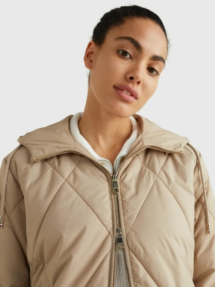 Tommy Hilfiger DiamondQuilted SoronaCoat Beige Womens Coats and Jackets For Sale