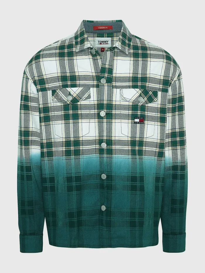 Tommy Hilfiger Dip Dye Check Overshirt Rural Green Check Mens Shirts Gift Ideas