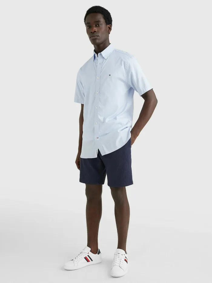 Tommy Hilfiger Dot Regular Fit Short Sleeve Shirt Breezy BlueOptic White Mens Shirts For Sale
