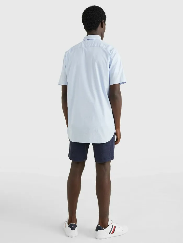 Tommy Hilfiger Dot Regular Fit Short Sleeve Shirt Breezy BlueOptic White Mens Shirts For Sale