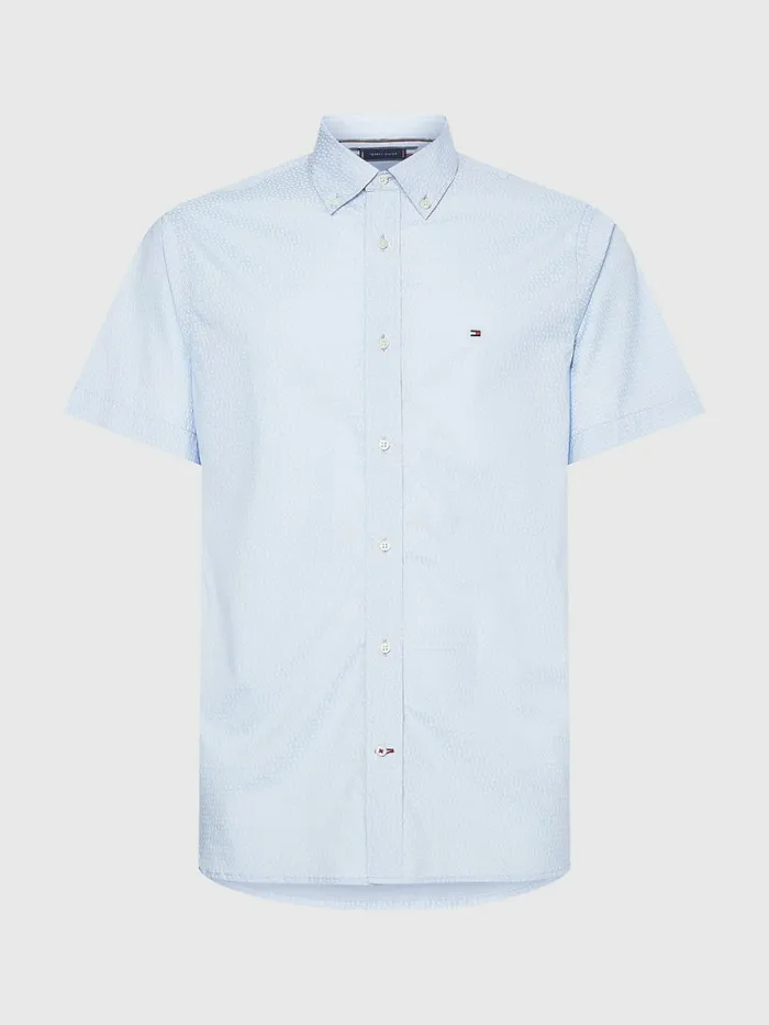 Tommy Hilfiger Dot Regular Fit Short Sleeve Shirt Breezy BlueOptic White Mens Shirts For Sale