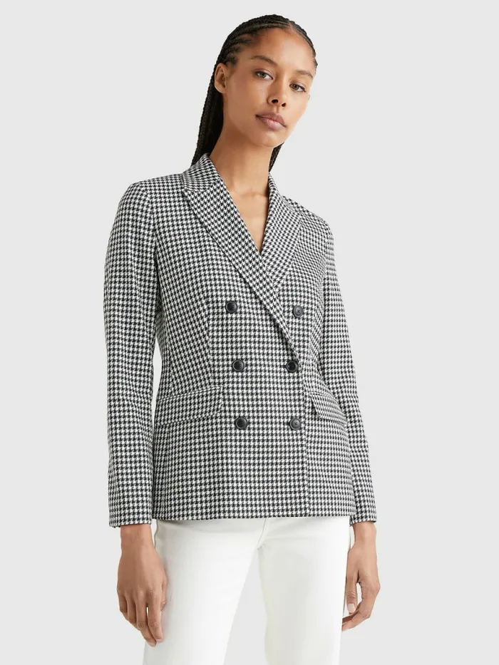 Tommy Hilfiger Double Breasted Houndstooth Virgin Wool Blazer Small HoundstoothDesert Sky Ecru Womens Blazers Tommy Hilfiger Double Breasted Houndstooth Virgin Wool Blazer Small HoundstoothDesert Sky Ecru Womens Blazers