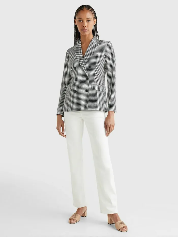 Tommy Hilfiger Double Breasted Houndstooth Virgin Wool Blazer Small HoundstoothDesert Sky Ecru Womens Blazers