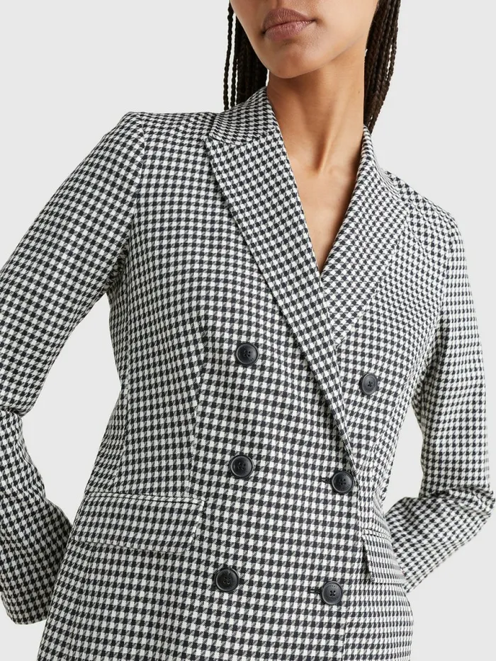 Tommy Hilfiger Double Breasted Houndstooth Virgin Wool Blazer Small HoundstoothDesert Sky Ecru Womens Blazers