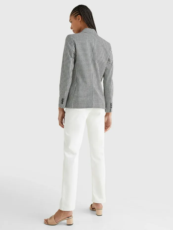 Tommy Hilfiger Double Breasted Houndstooth Virgin Wool Blazer Small HoundstoothDesert Sky Ecru Womens Blazers