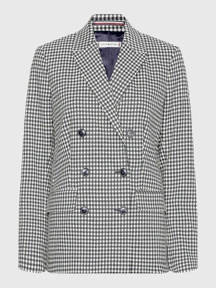 Tommy Hilfiger Double Breasted Houndstooth Virgin Wool Blazer Small HoundstoothDesert Sky Ecru Womens Blazers