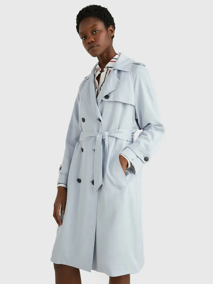 Tommy Hilfiger Double Breasted Trench Coat Breezy Blue Womens Coats and Jackets Online Tommy Hilfiger Double Breasted Trench Coat Breezy Blue Womens Coats and Jackets Online