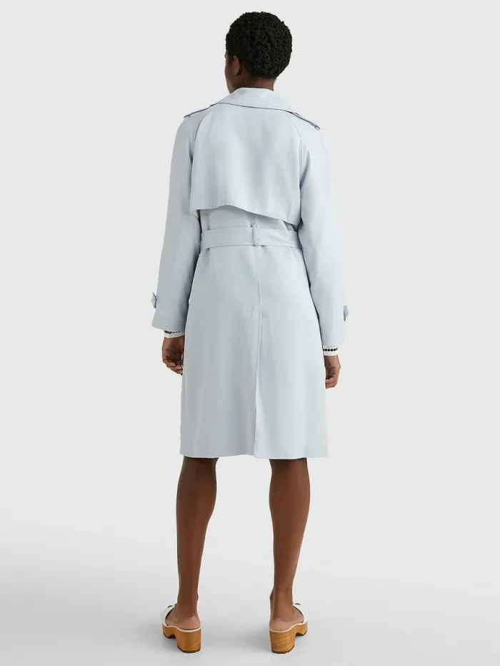 Tommy Hilfiger Double Breasted Trench Coat Breezy Blue Womens Coats and Jackets Online