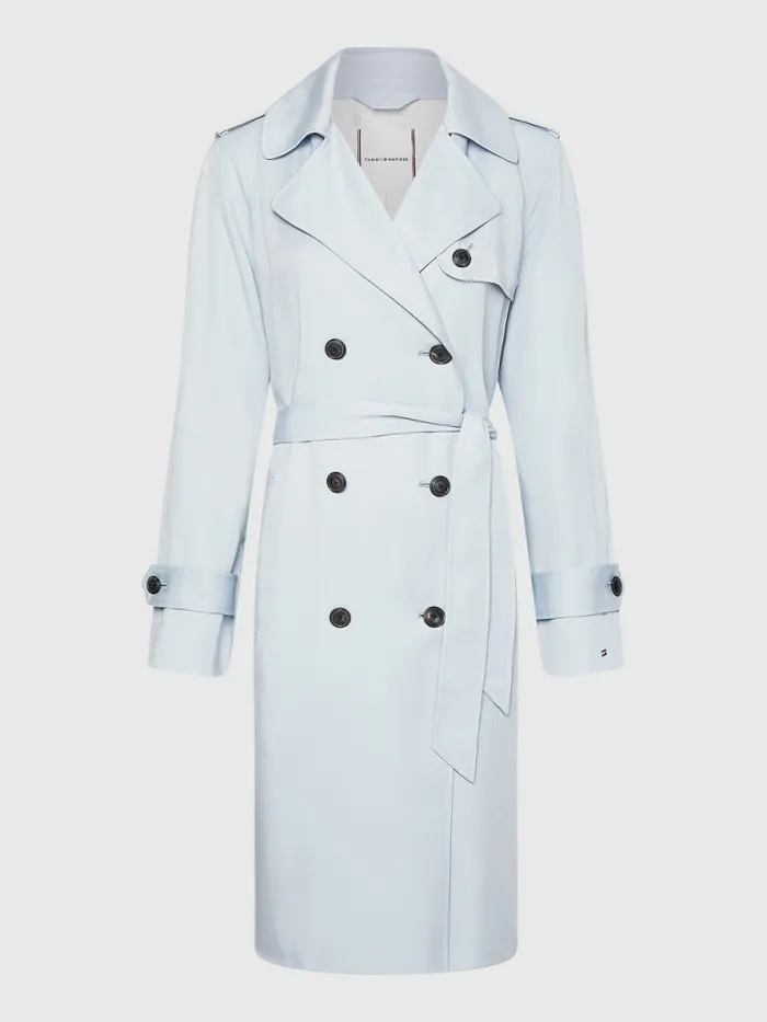 Tommy Hilfiger Double Breasted Trench Coat Breezy Blue Womens Coats and Jackets Online