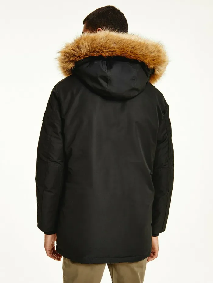 Tommy Hilfiger Down Faux Fur Hood Rockie Parka Black Mens Coats and Jackets Sale