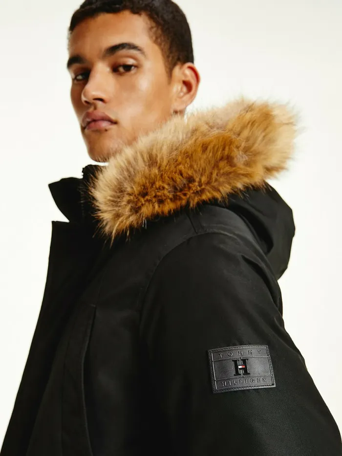 Tommy Hilfiger Down Faux Fur Hood Rockie Parka Black Mens Coats and Jackets Sale