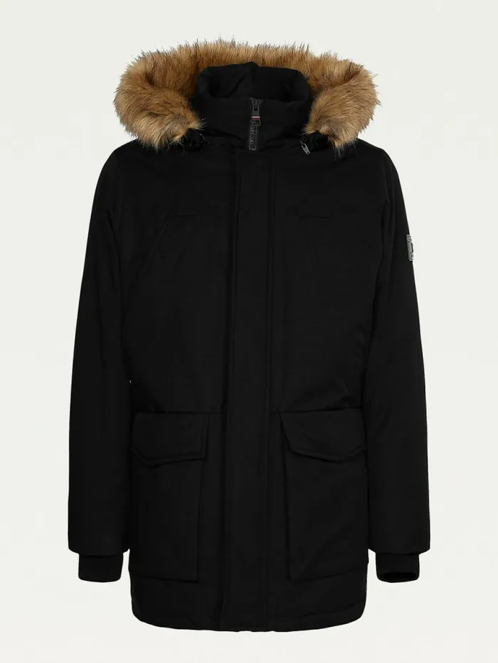 Tommy Hilfiger Down Faux Fur Hood Rockie Parka Black Mens Coats and Jackets Sale