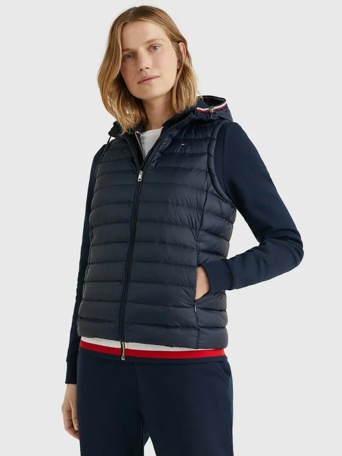Tommy Hilfiger DownFilled Quilted Vest Desert Sky Womens Coats and Jackets Gift for Friend Tommy Hilfiger DownFilled Quilted Vest Desert Sky Womens Coats and Jackets Gift for Friend