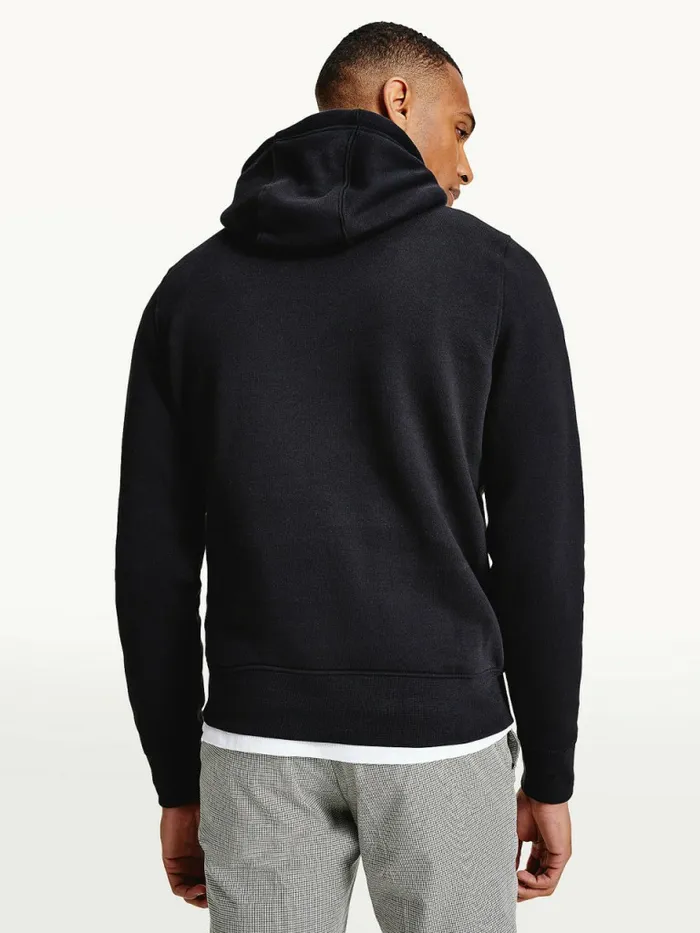 Tommy Hilfiger Drawstring Flag Embroidery Hoody Black Mens Sweatshirts and Hoodies Casaul
