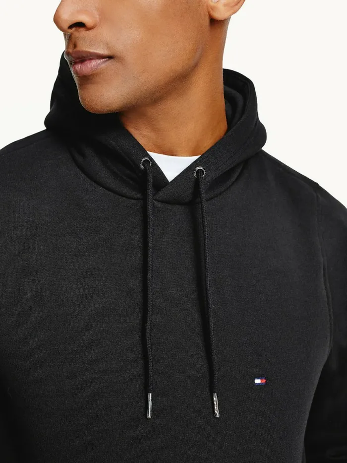 Tommy Hilfiger Drawstring Flag Embroidery Hoody Black Mens Sweatshirts and Hoodies Casaul