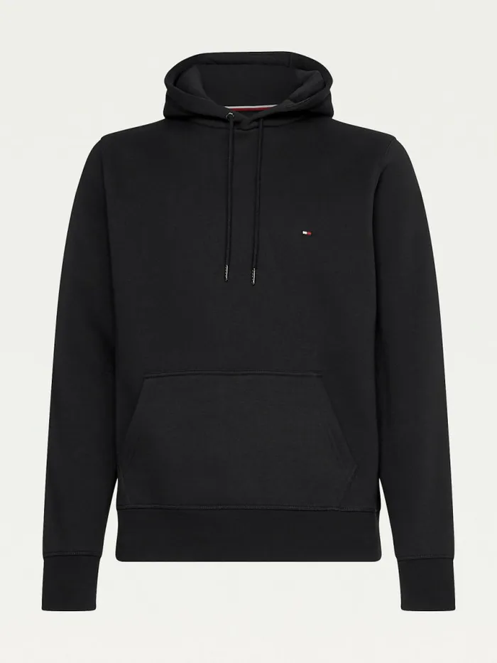 Tommy Hilfiger Drawstring Flag Embroidery Hoody Black Mens Sweatshirts and Hoodies Casaul