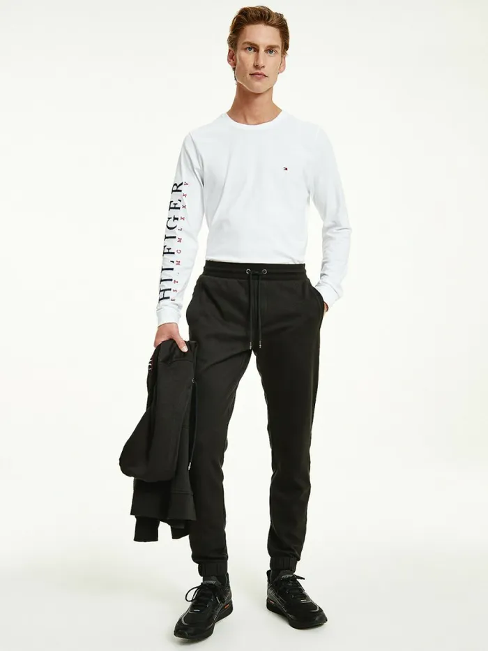 Tommy Hilfiger Drawstring Logo Tape Joggers Black Mens Tracksuits Gift 4 You