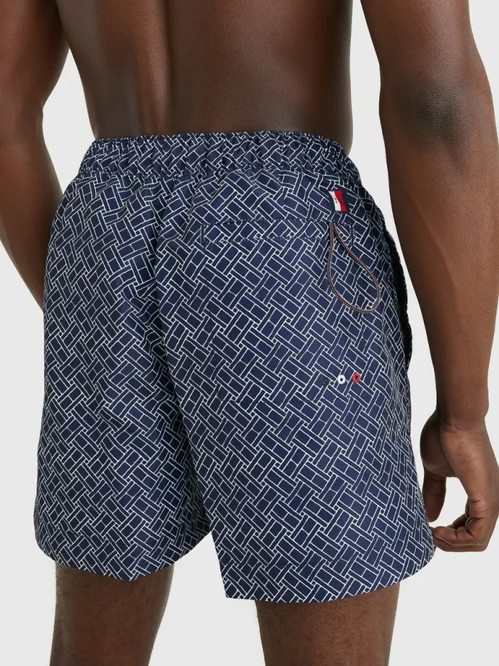 Tommy Hilfiger Drawstring Mid Length Swim Shorts Hil Brick Flag Blue Aop Mens Swimwear For Sale