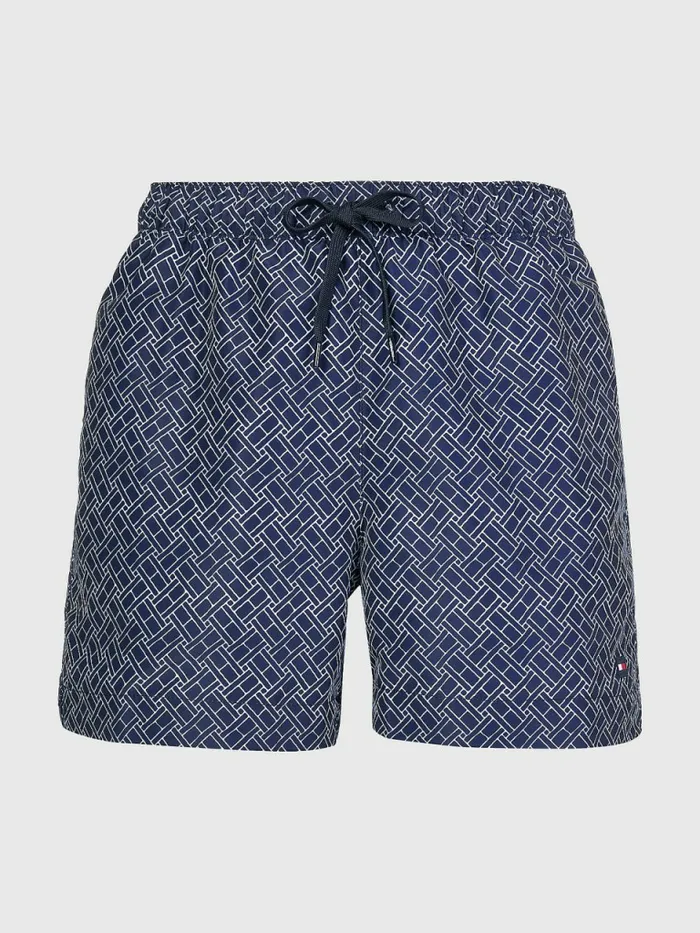 Tommy Hilfiger Drawstring Mid Length Swim Shorts Hil Brick Flag Blue Aop Mens Swimwear For Sale