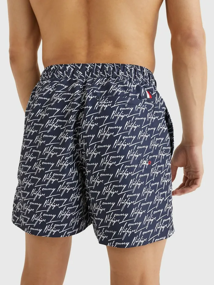Tommy Hilfiger Drawstring Mid Length Swim Shorts Hil Signature Print Mens Swimwear Fashion