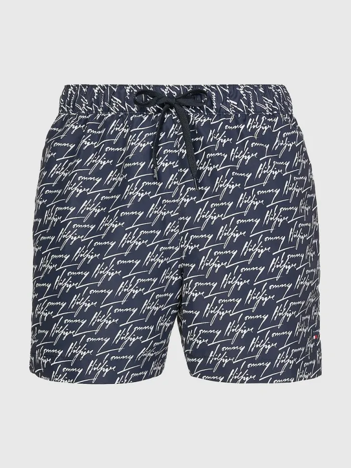 Tommy Hilfiger Drawstring Mid Length Swim Shorts Hil Signature Print Mens Swimwear Fashion