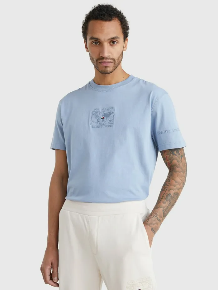 Tommy Hilfiger Earth Logo TShirt Daybreak Blue Mens TShirts Gift for Friend