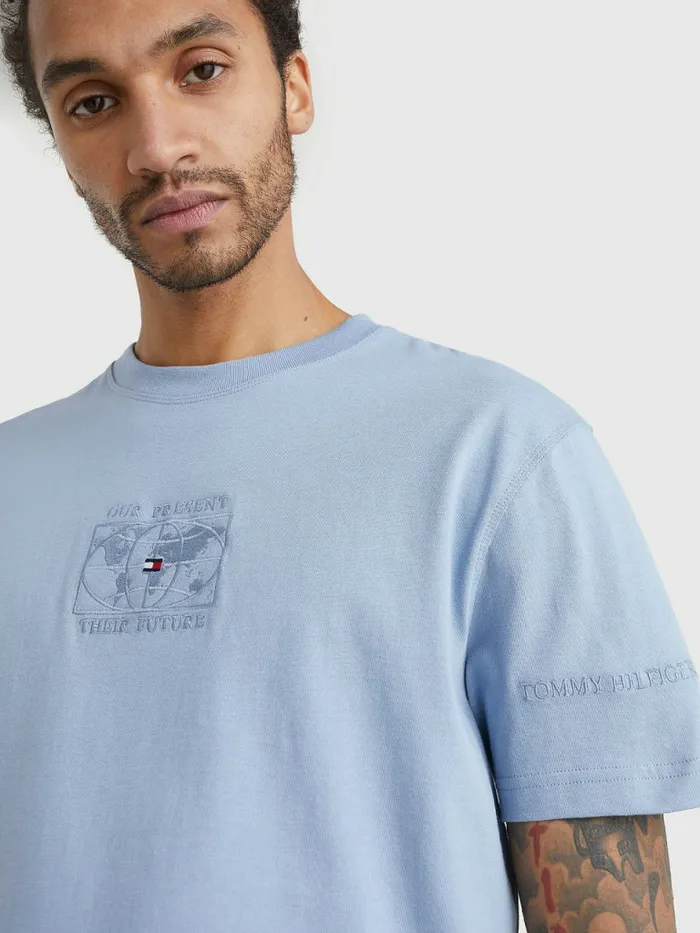 Tommy Hilfiger Earth Logo TShirt Daybreak Blue Mens TShirts Gift for Friend