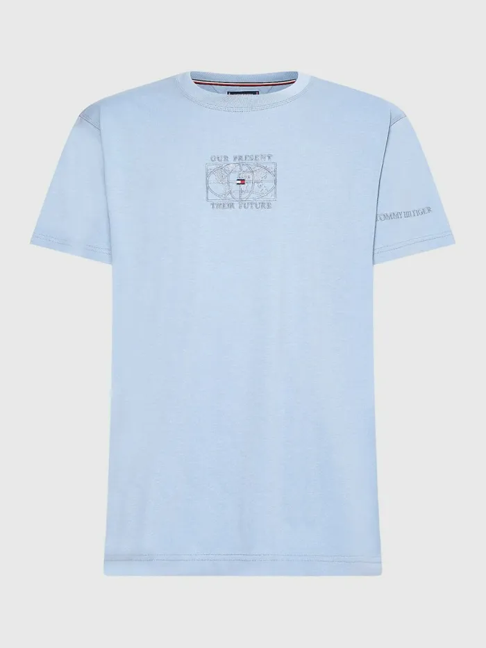 Tommy Hilfiger Earth Logo TShirt Daybreak Blue Mens TShirts Gift for Friend