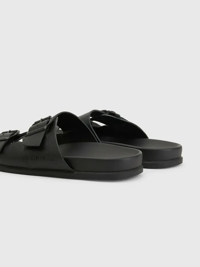 Tommy Hilfiger Elevated Double Buckle Leather Sandals Black Mens Sandals Sliders and Flip Flops Gift for Friend
