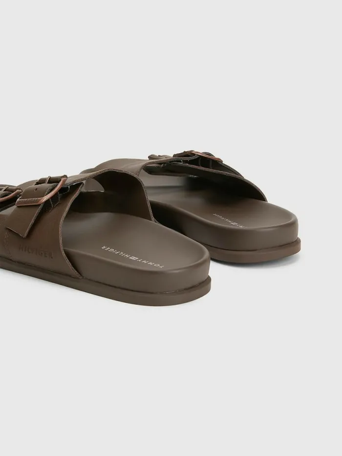Tommy Hilfiger Elevated Double Buckle Leather Sandals Cocoa Mens Formal Shoes and Brogues Gift 4 You