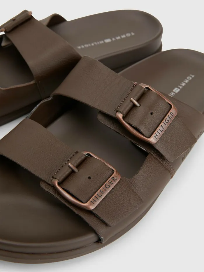 Tommy Hilfiger Elevated Double Buckle Leather Sandals Cocoa Mens Formal Shoes and Brogues Gift 4 You