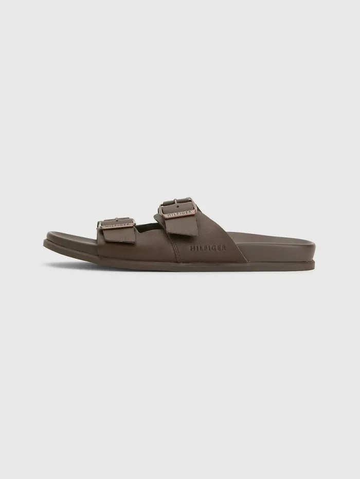 Tommy Hilfiger Elevated Double Buckle Leather Sandals Cocoa Mens Formal Shoes and Brogues Gift 4 You