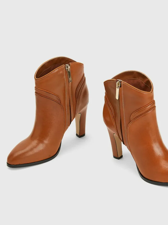 Tommy Hilfiger Elevated High Heel Leather Ankle Boots Golden Daze Womens Boots Gift 4 You