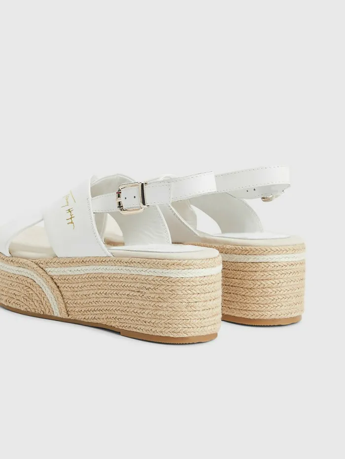 Tommy Hilfiger Elevated Leather Flatform Sandals Ecru Womens Sandals Gift 4 You