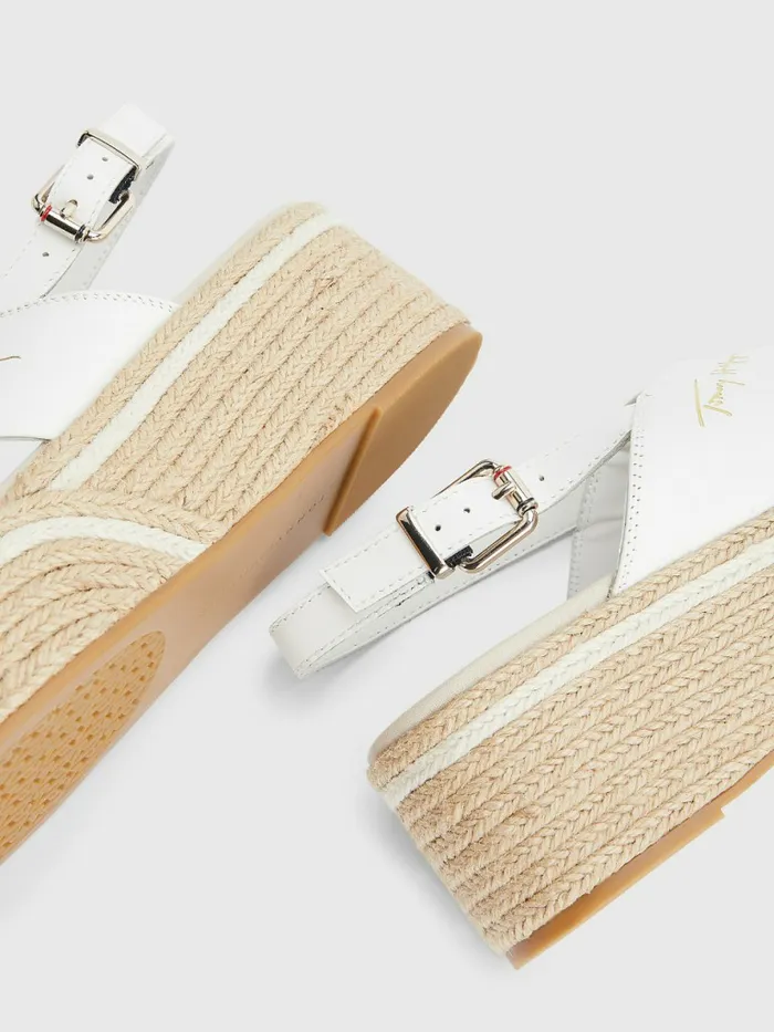 Tommy Hilfiger Elevated Leather Flatform Sandals Ecru Womens Sandals Gift 4 You