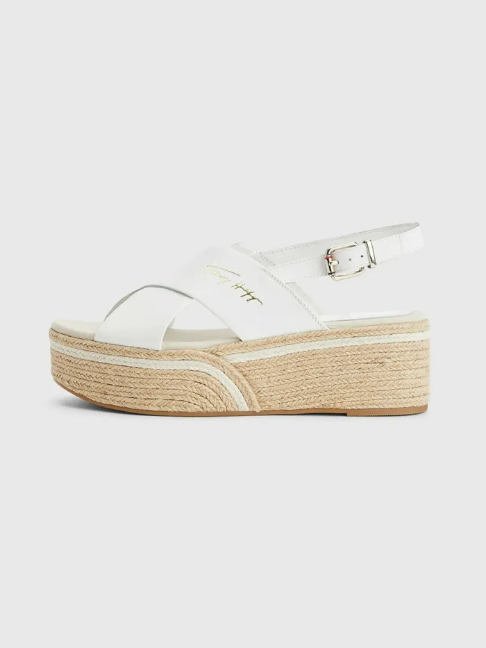 Tommy Hilfiger Elevated Leather Flatform Sandals Ecru Womens Sandals Gift 4 You