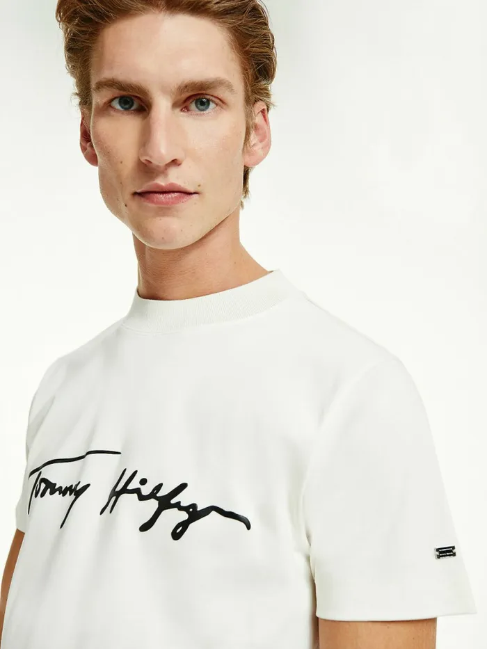 Tommy Hilfiger Elevated Signature Organic Cotton TShirt Ivory Mens TShirts Online