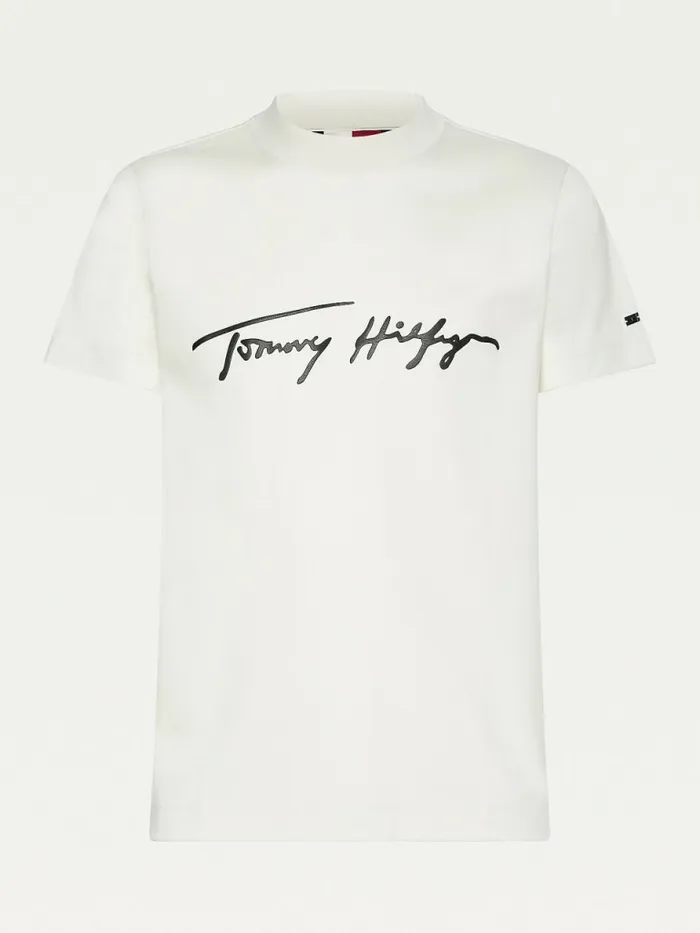 Tommy Hilfiger Elevated Signature Organic Cotton TShirt Ivory Mens TShirts Online
