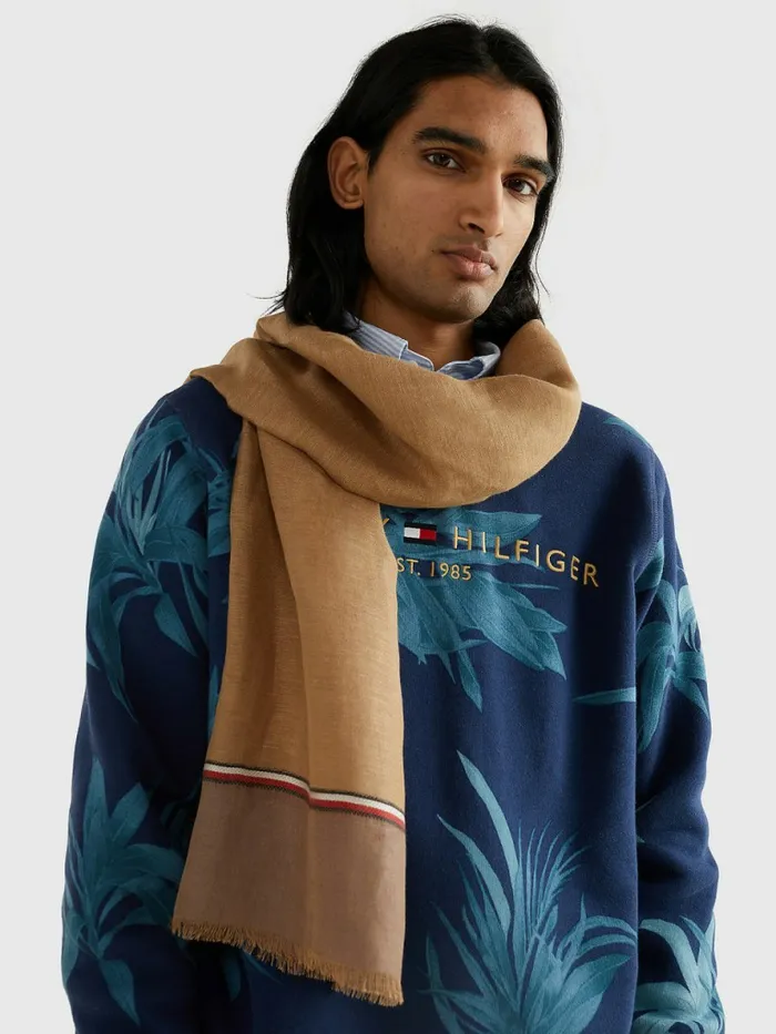 Tommy Hilfiger Elevated Signature Scarf City Taupe Chambray Mens Hats and Scarves Sale