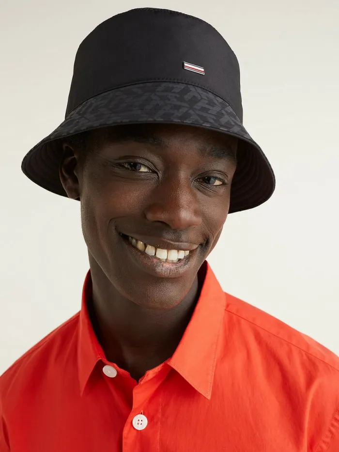 Tommy Hilfiger Elevated Th Business Monogram Bucket Hat Black Mens Hats and Scarves Casaul