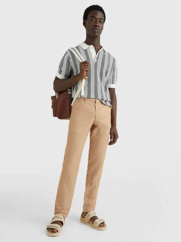 Tommy Hilfiger Elevated Vertical Stripe Polo Ivory Mens Knitwear For Sale
