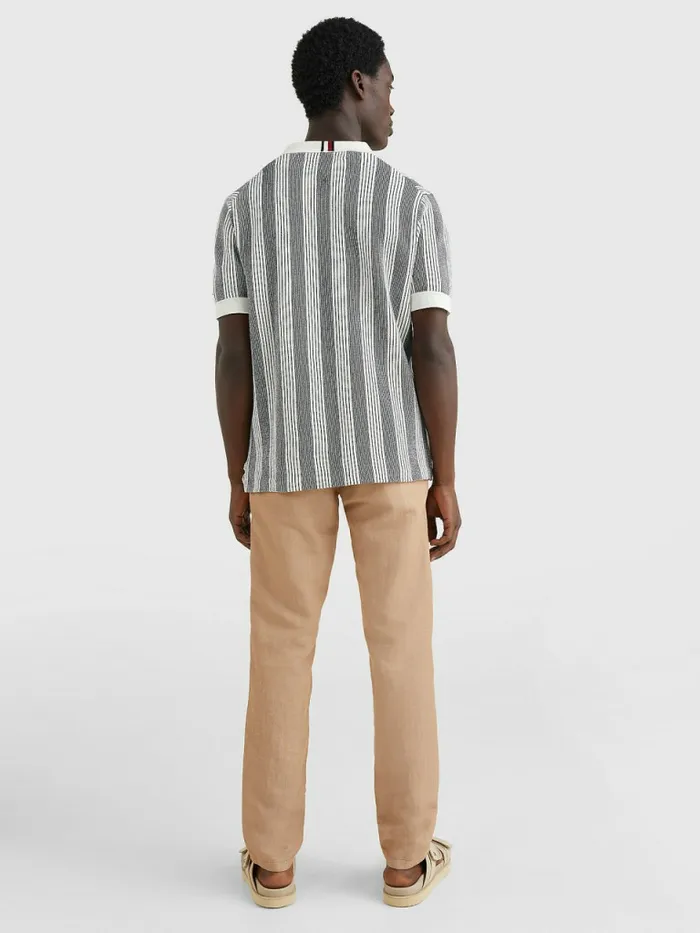 Tommy Hilfiger Elevated Vertical Stripe Polo Ivory Mens Knitwear For Sale