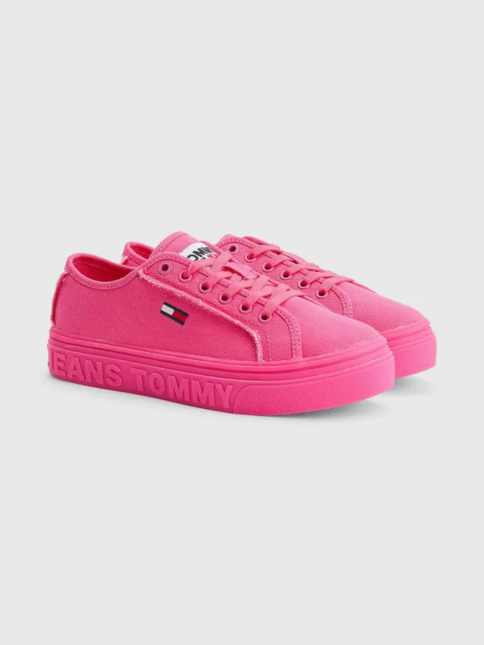 Tommy Hilfiger Embossed Logo Flatform Trainers Pink Alert Womens Pumps Gift 4 You